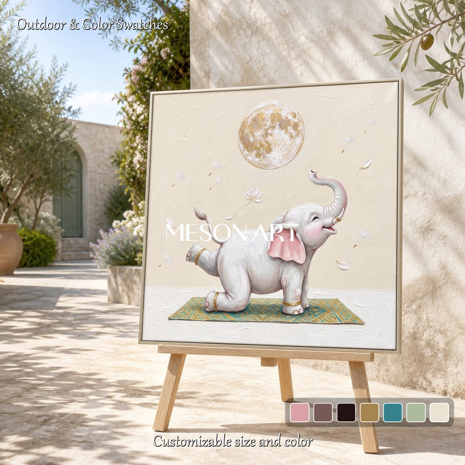 Beige And White Surrealist Art Square Wall Decor For Living Room Original Artist Hand Painted By Mesonart