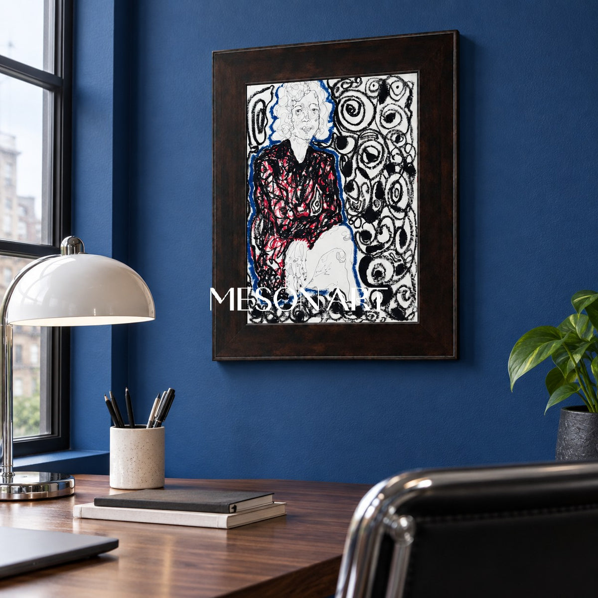Red And Black Modern Portrait Painting Rectangular Wall Art Original Artist By Mesonart