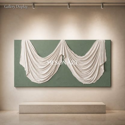 Green And White Plaster Relief Art Panoramic Sculptural Wall Decor By Mesonart