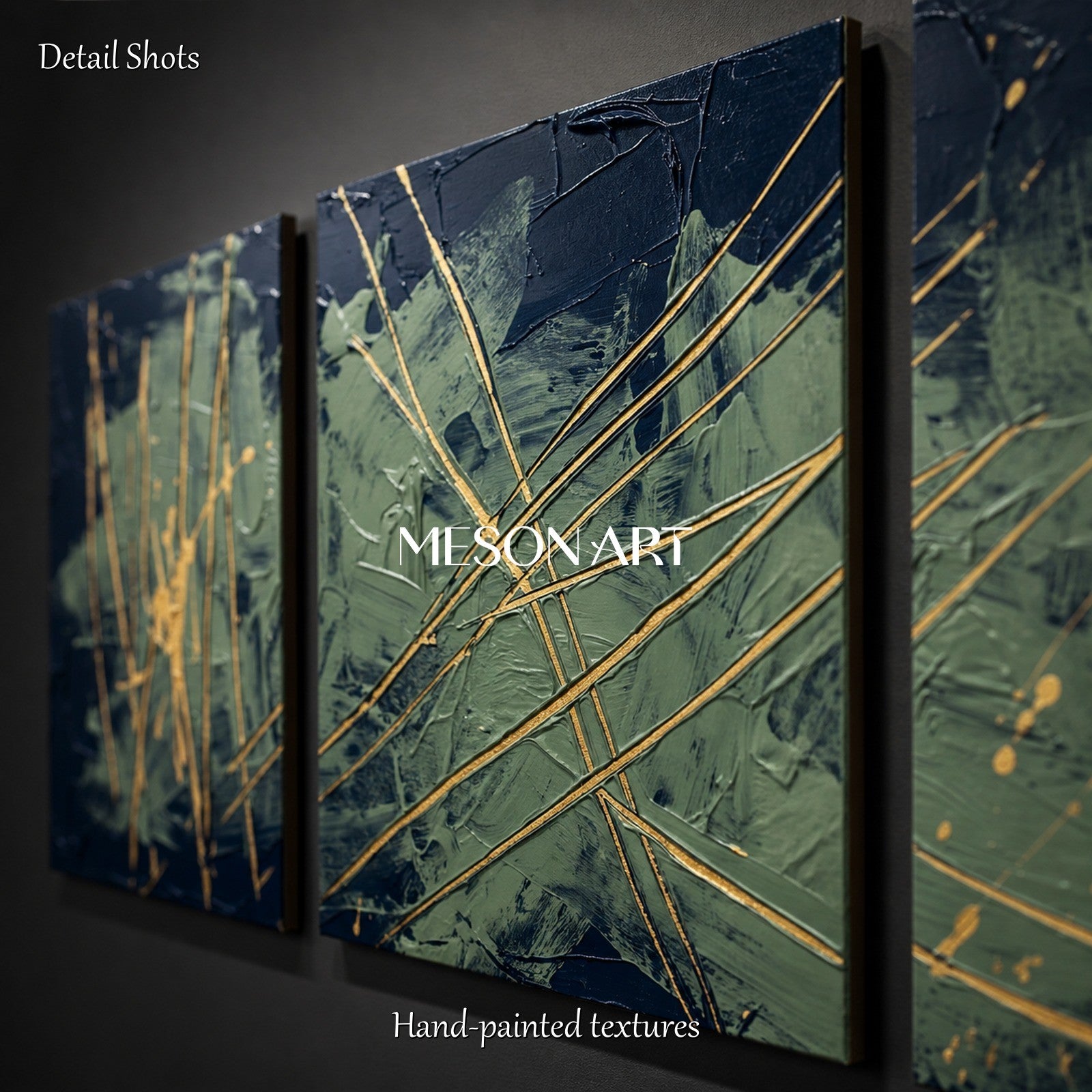 Blue And Gold Abstract Expressionism Painting Rectangular Wall Art For Living Room By Mesonart