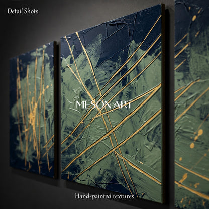 Blue And Gold Abstract Expressionism Painting Rectangular Wall Art For Living Room By Mesonart