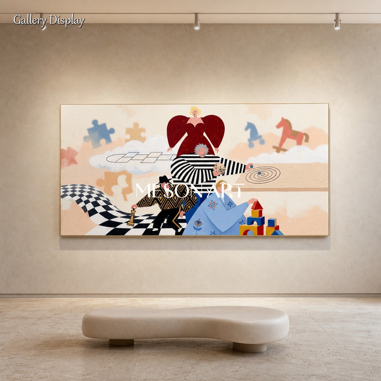 Abstract Art Deco Painting With Surreal Figures For Modern Living Room Decor