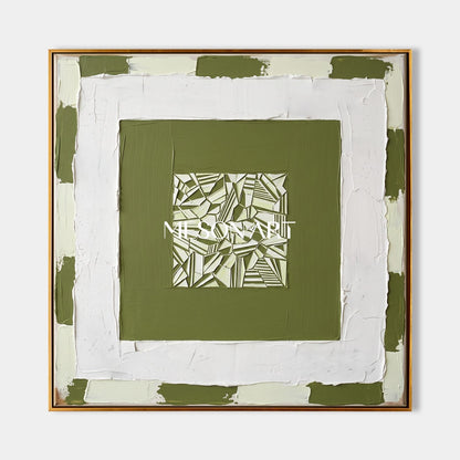 Original Green And White Abstract Art With Textured Relief For Modern Home Decor