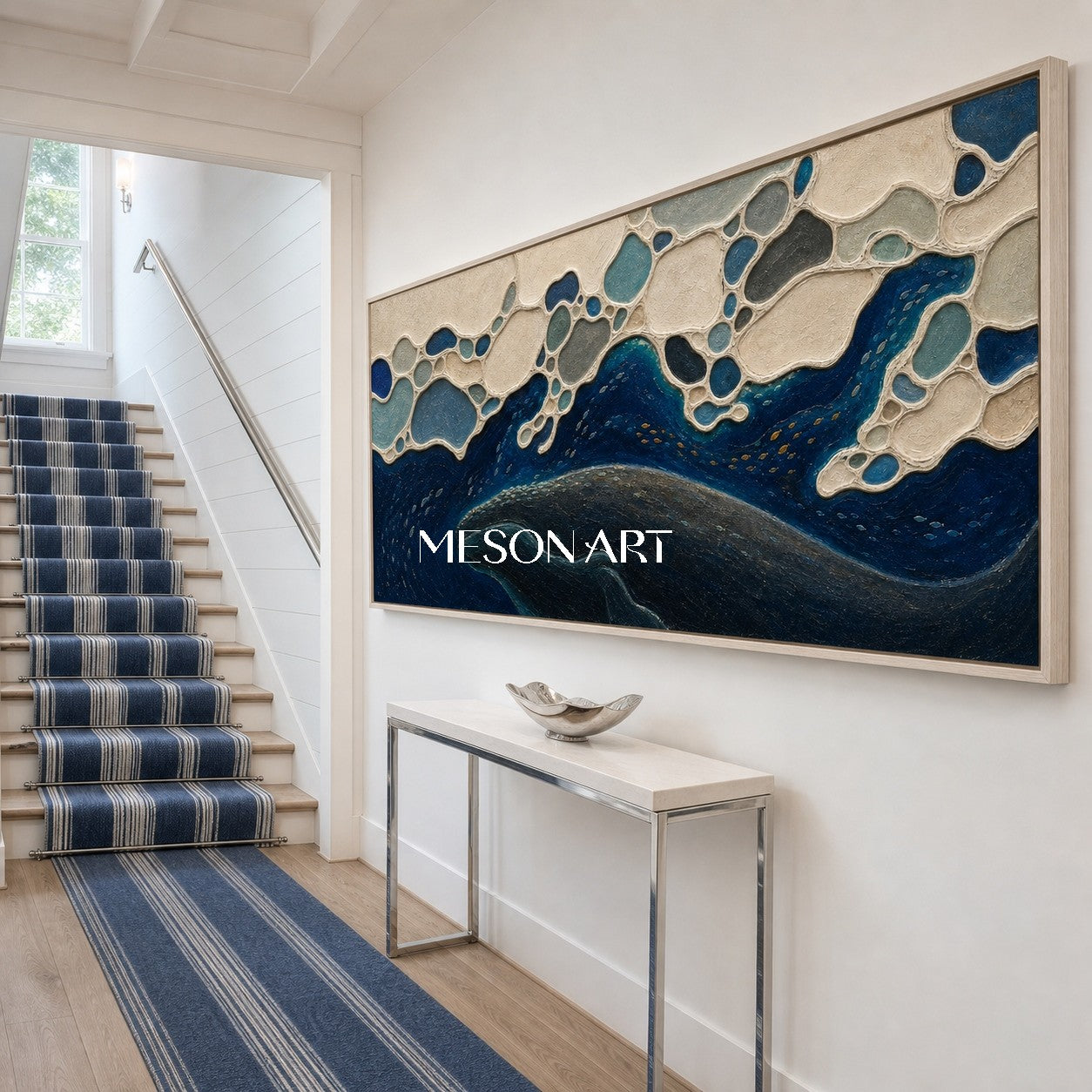 Deep Ocean Whale Silhouette Art With Textured Waves For Modern Living Room Decor