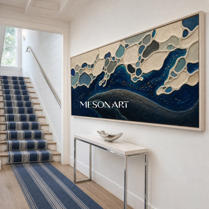 Deep Ocean Whale Silhouette Art With Textured Waves For Modern Living Room Decor