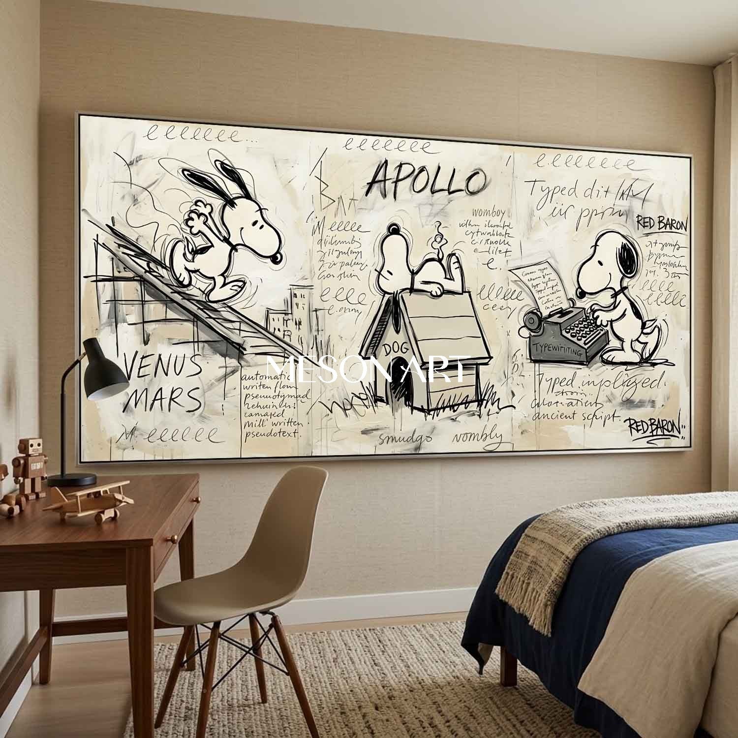 Big Hand Painted Snoopy Art Large Nursery Wall Decor Console Table