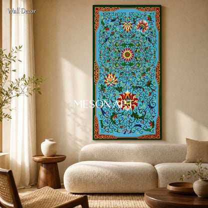 Blue And Green Persian Geometric Wall Art Panoramic Decorative Islamic Painting Original Artist By Mesonart