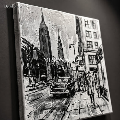 Black And White New York City Urban Sketch Contemporary Wall Art Square Original Artist By Mesonart