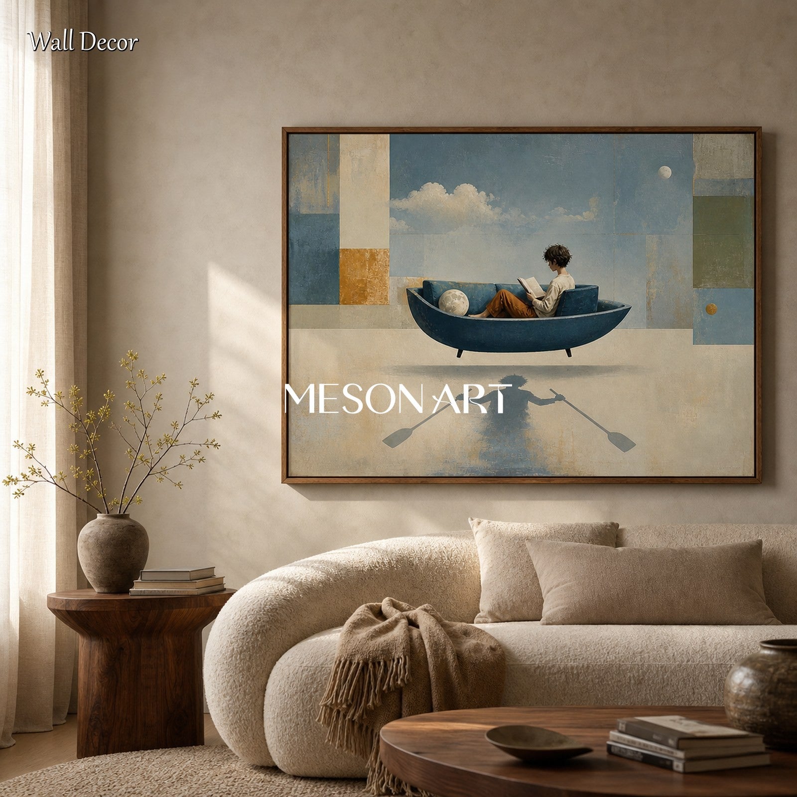 Surrealist Art Painting Dreamlike Floating Boat Sofa For Modern Living Room Decor