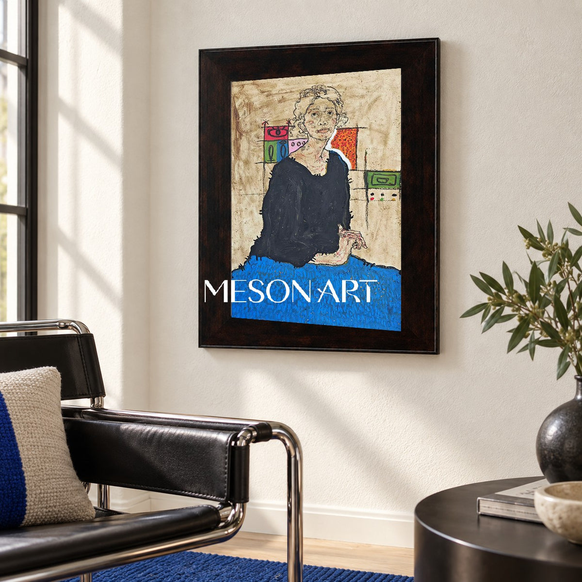 Blue And Black Abstract Figurative Painting Original Artwork Contemporary Portrait Rectangular Wall Art By Mesonart