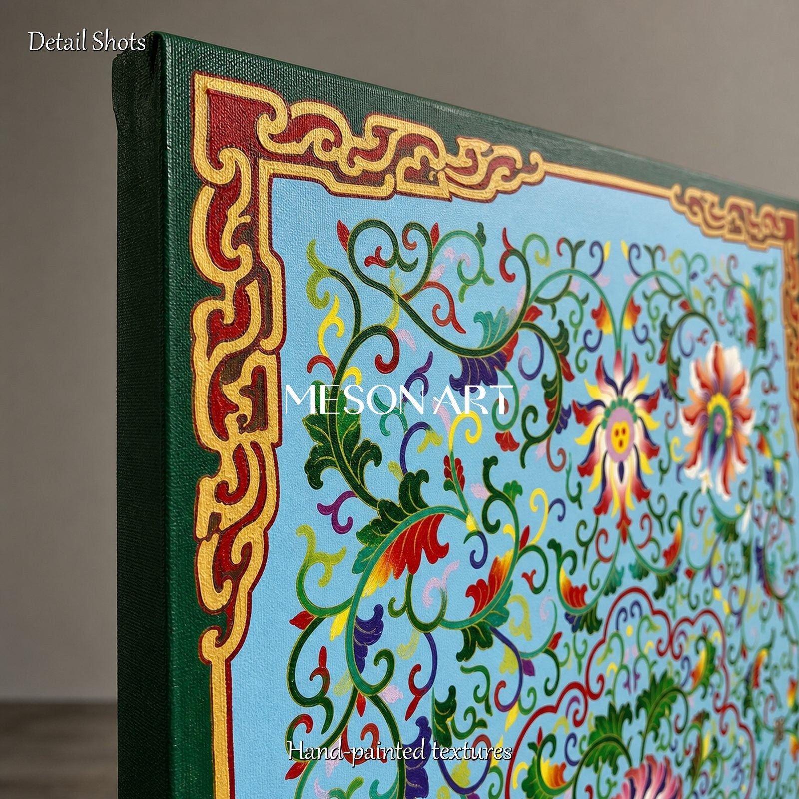 Blue And Green Persian Geometric Wall Art Panoramic Decorative Islamic Painting Original Artist By Mesonart