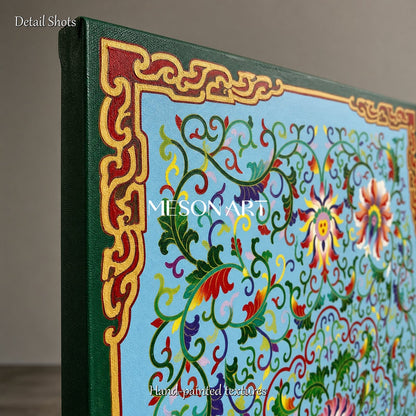 Blue And Green Persian Geometric Wall Art Panoramic Decorative Islamic Painting Original Artist By Mesonart