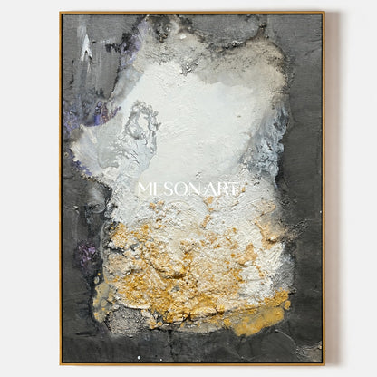 Black And White Abstract Painting Textured Modern Canvas Wall Art For Living Room By Mesonart