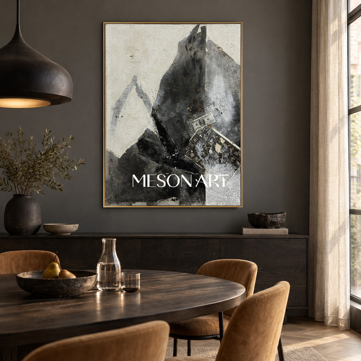 Black And White Abstract Art Original Artist Hand Painted Mixed Media Textured Painting Rectangular Wall Art For Living Room By Mesonart