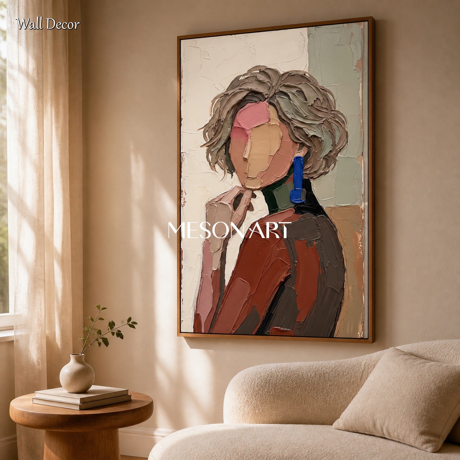 Beige And Brown Painting Modern Figurative Art Panoramic Wall Decor For Living Room By Mesonart