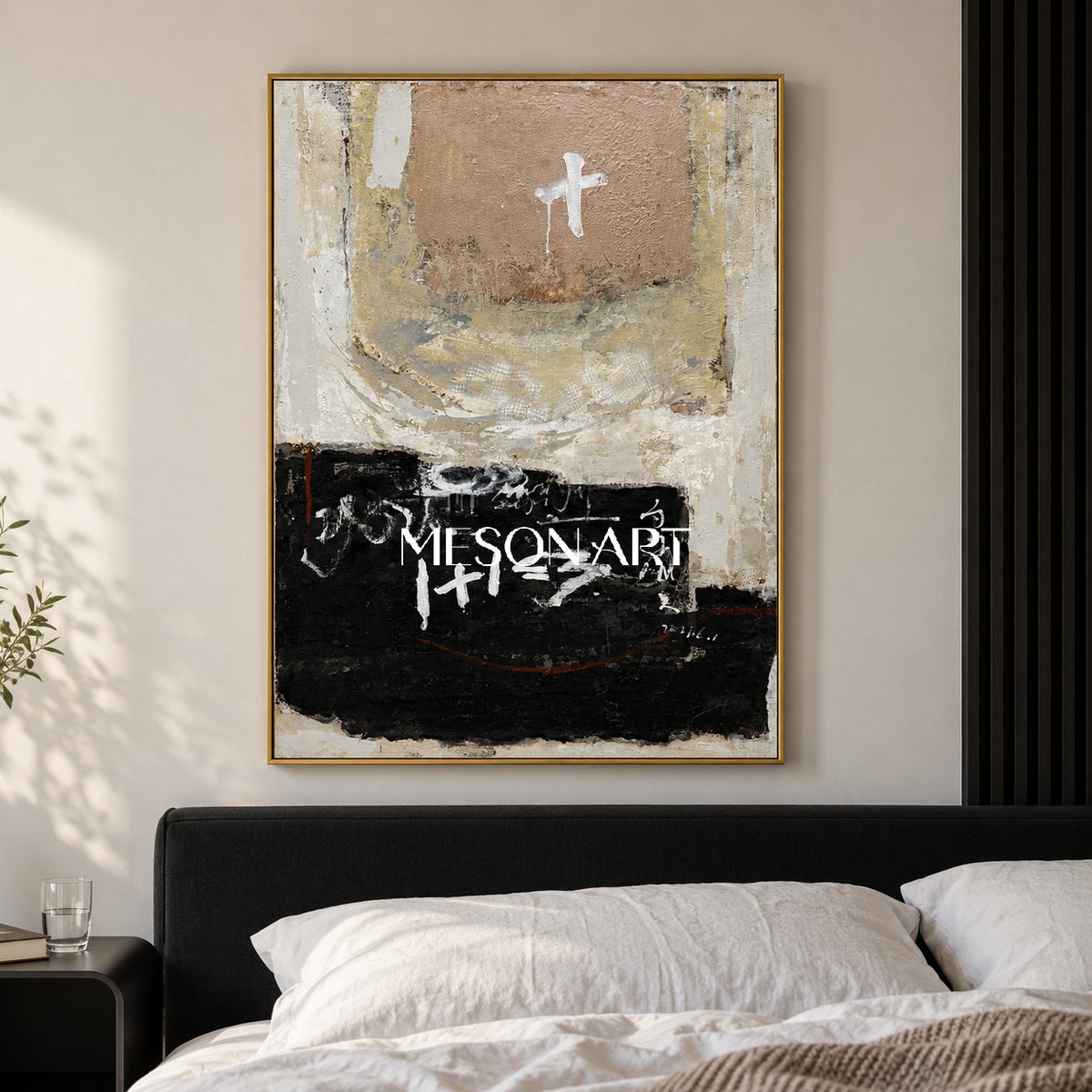 Black And White Abstract Painting Modern Wabi Sabi Rectangular Wall Art Original Mixed Media By Mesonart