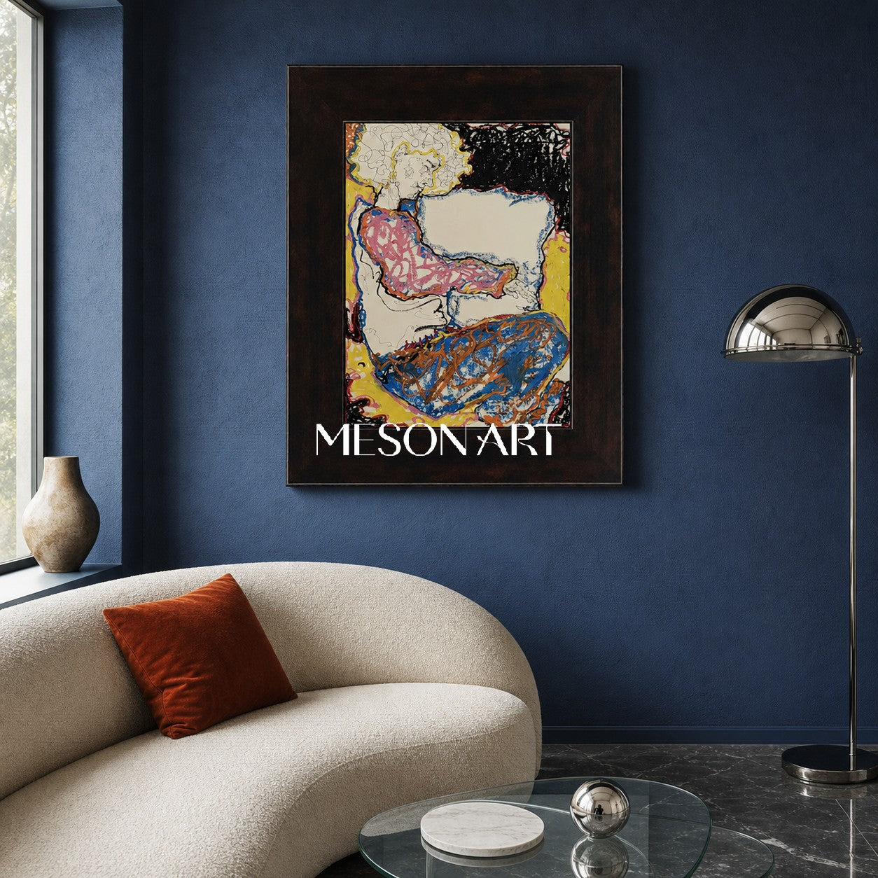 Modern Abstract Figure Painting With Blue And Yellow For Living Room Wall Decor