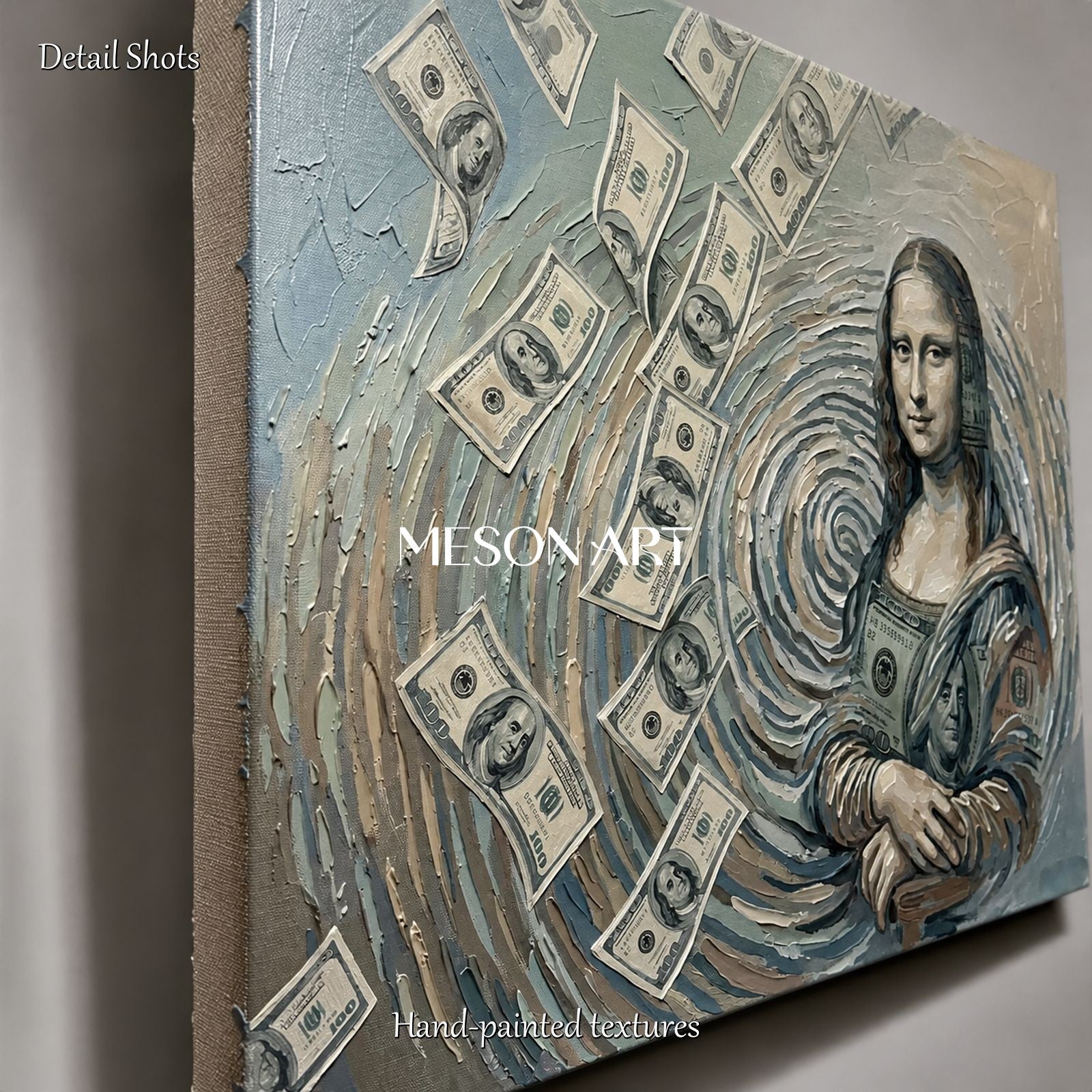 Green And Gray Surrealism Conceptual Art Rectangular Painting Original Artist Hand Painted For Living Room By Mesonart