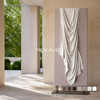 White And Beige 3D Textured Wall Art Minimalist Sculptural Panoramic Painting By Mesonart
