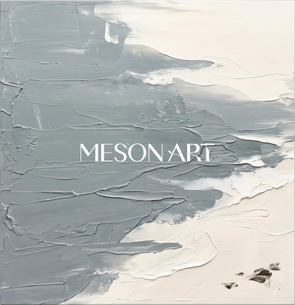 White And Gray Abstract Landscape Painting Square Wall Art For Living Room Original Artist By Mesonart