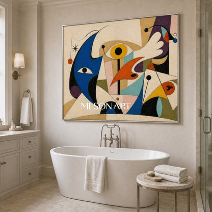 Pittura astratta surrealista con toni blu e arancioni per l'arredamento moderno della casa