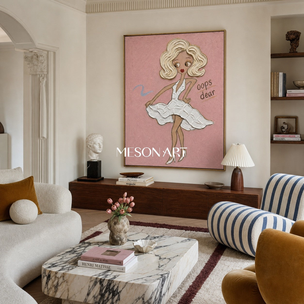 Playful Fashion Girl Painting In Pink With Textured Brushwork For Bedroom Decor