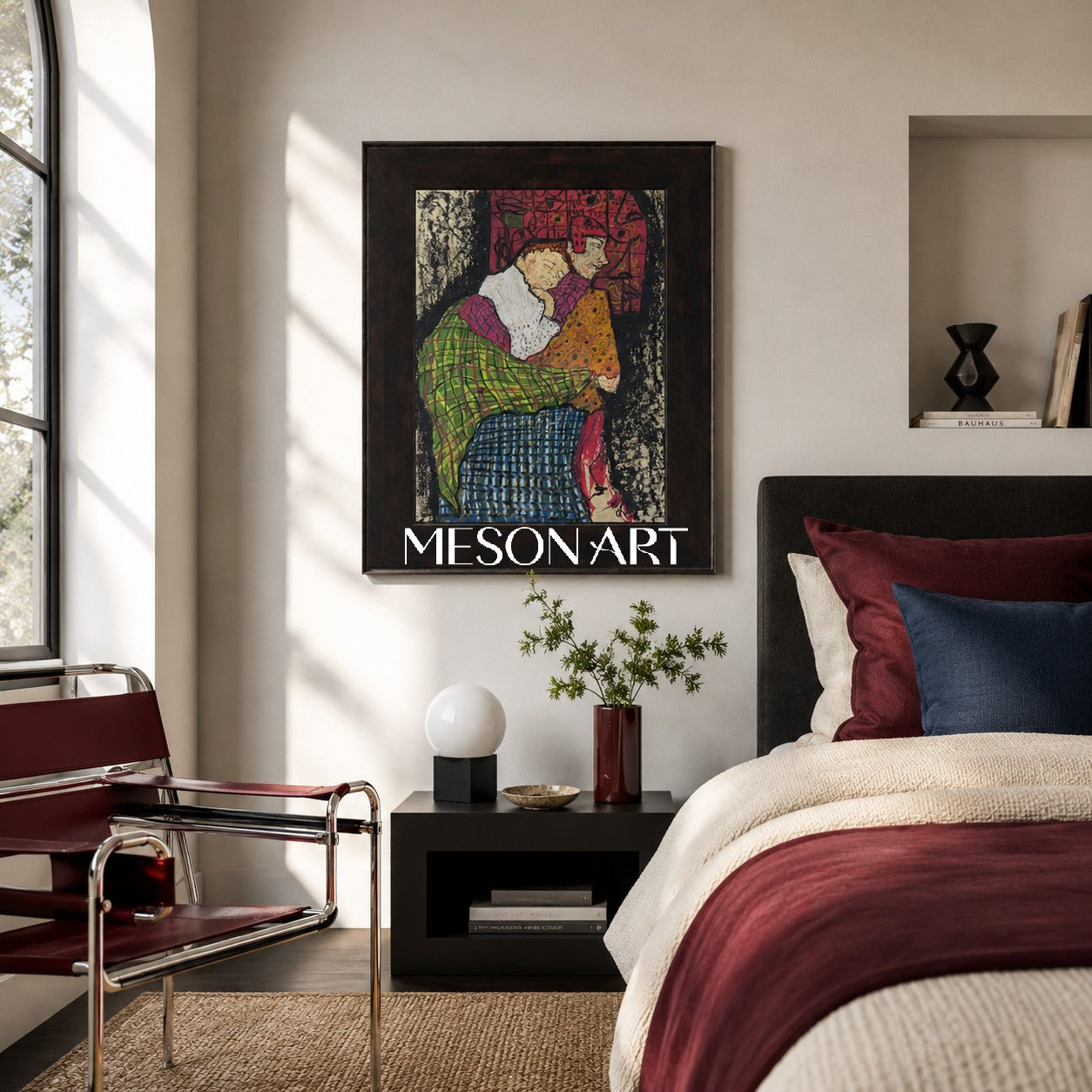 Green And Red Contemporary Painting Original Artist Hand Painted Rectangular Wall Art For Living Room By Mesonart