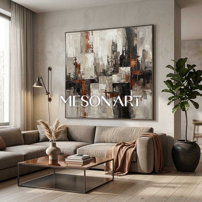 Abstract City Plaster Texture Art With Thick Impasto For Modern Living Room Decor