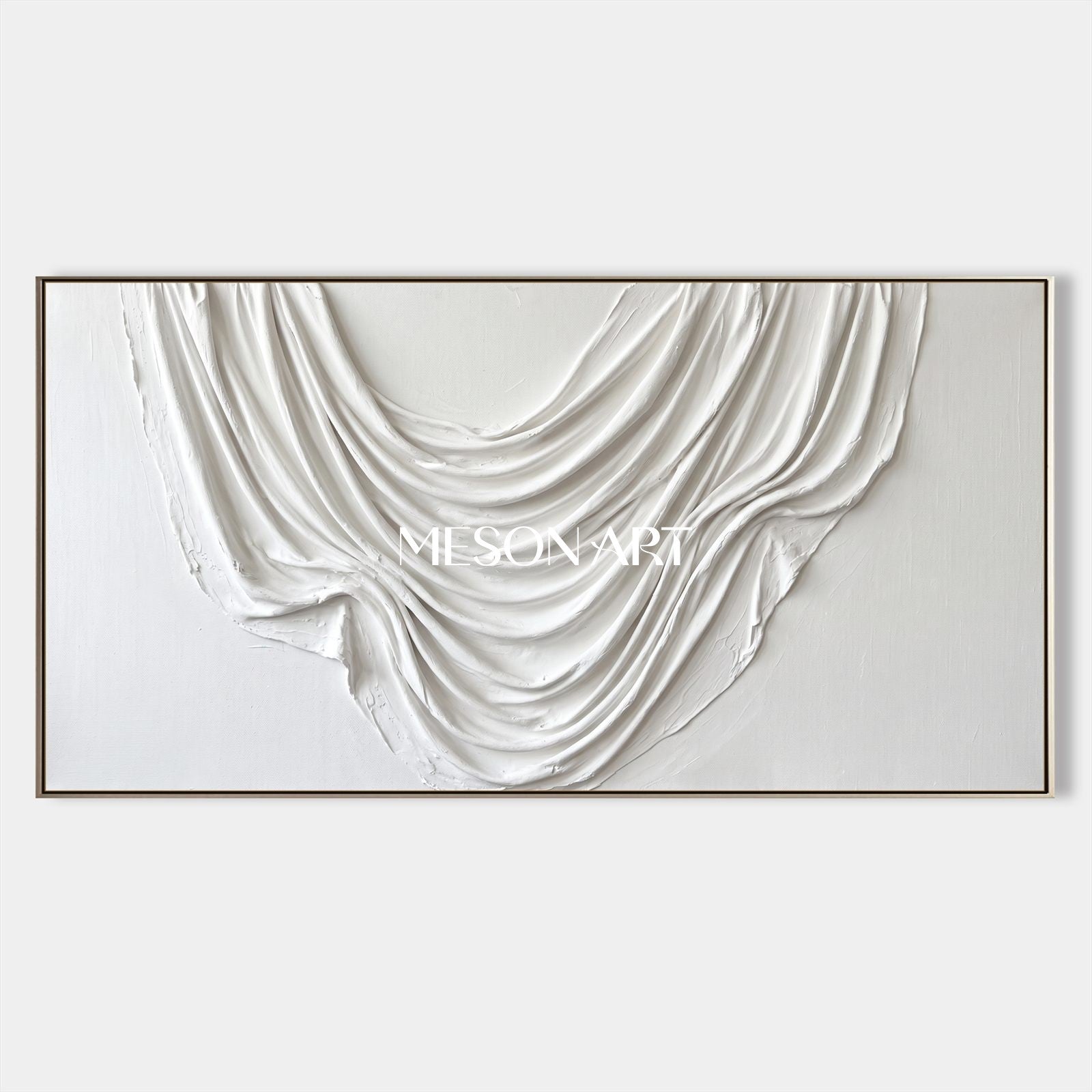 White Textured Wall Art Panoramic Sculptural Canvas Modern Organic 3D Original Artist By Mesonart