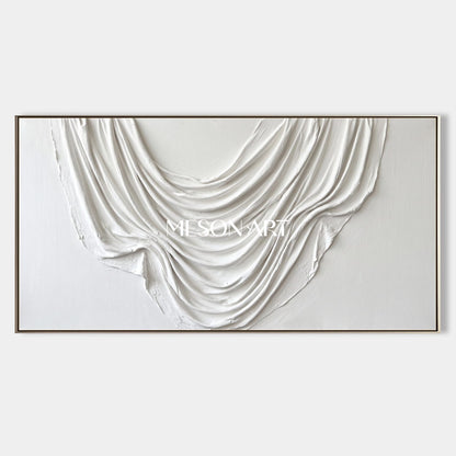 White Textured Wall Art Panoramic Sculptural Canvas Modern Organic 3D Original Artist By Mesonart