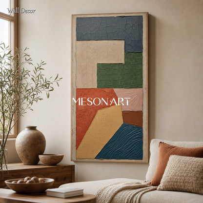 Weathered Plaster Texture Art For Japandi Home Decor With Geometric Abstract Design