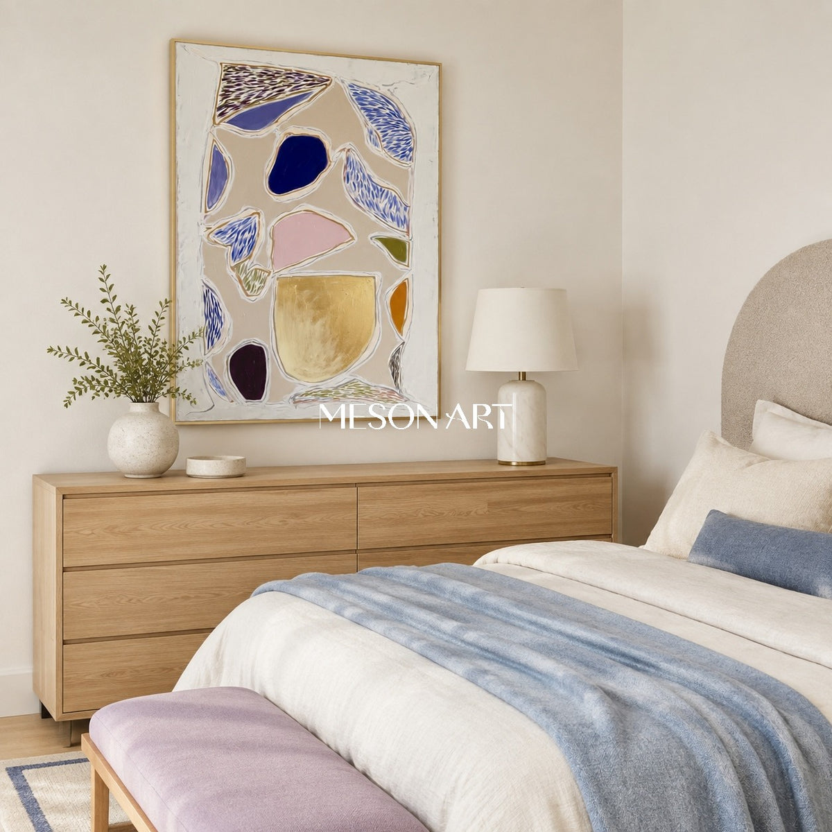 Beige And Blue Minimal Abstract Geometric Textured Rectangular Wall Art Original Artist By Mesonart