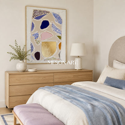 Beige And Blue Minimal Abstract Geometric Textured Rectangular Wall Art Original Artist By Mesonart