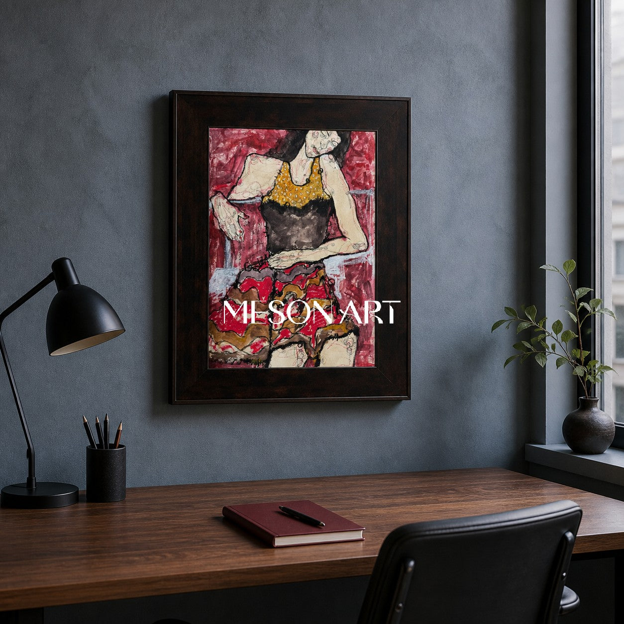 Red And Brown Figurative Painting Contemporary Original Artwork Rectangular Wall Art For Living Room By Mesonart