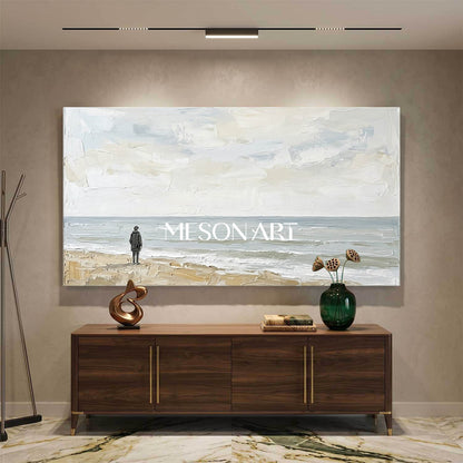 Large Textured Beach Wall Art In Beige And Grey Tones For Japandi Style Home Office And Entryway