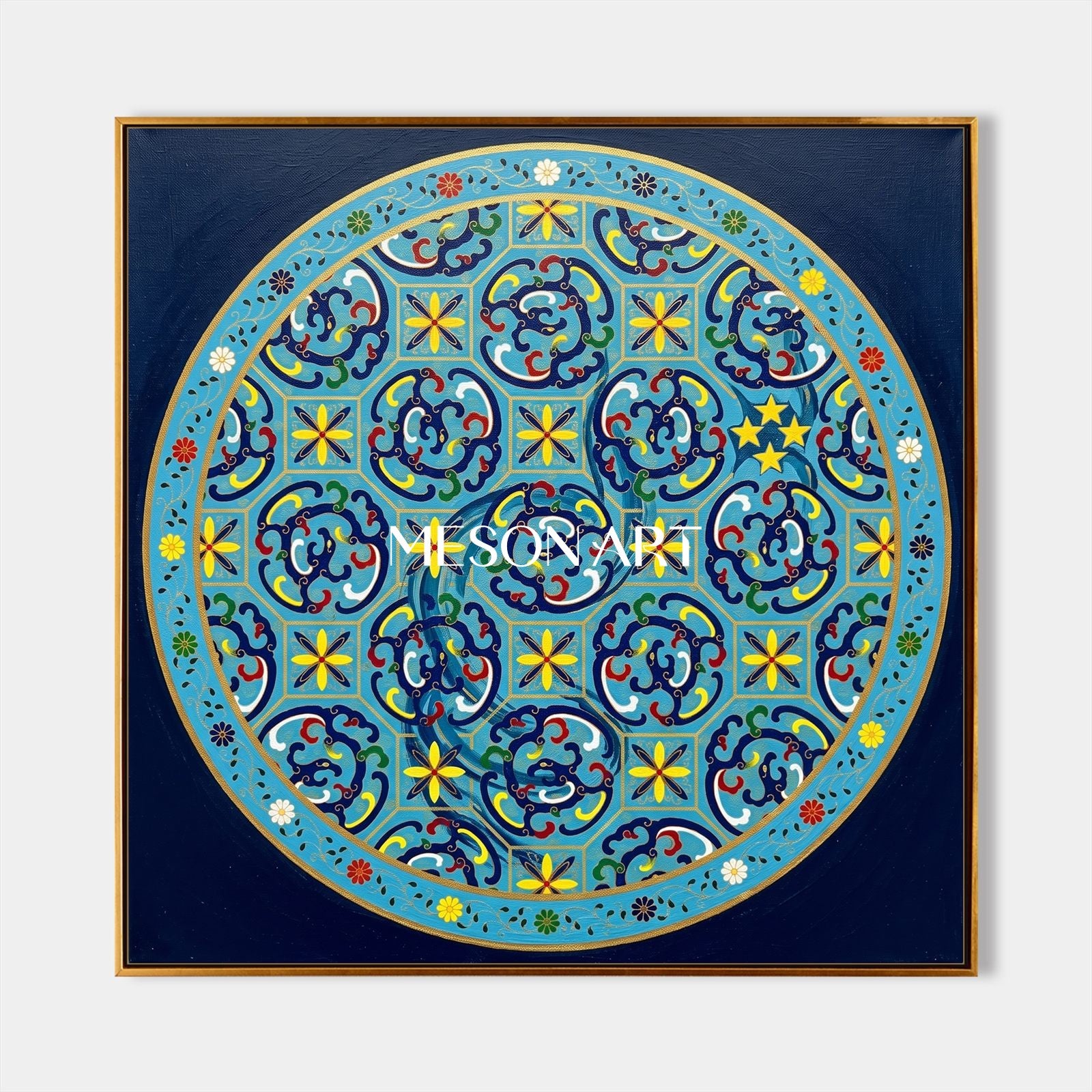 Blue And Gold Persian Decorative Art Square Wall Art Original Artist Islamic Painting By Mesonart