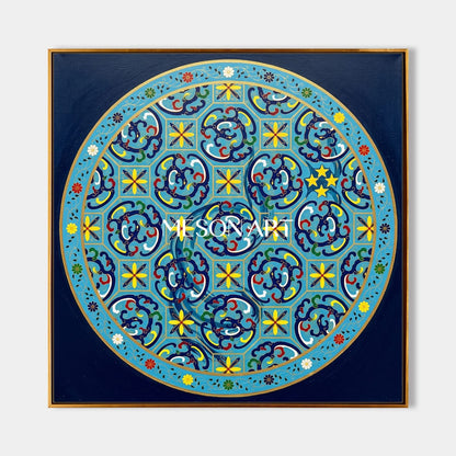 Blue And Gold Persian Decorative Art Square Wall Art Original Artist Islamic Painting By Mesonart