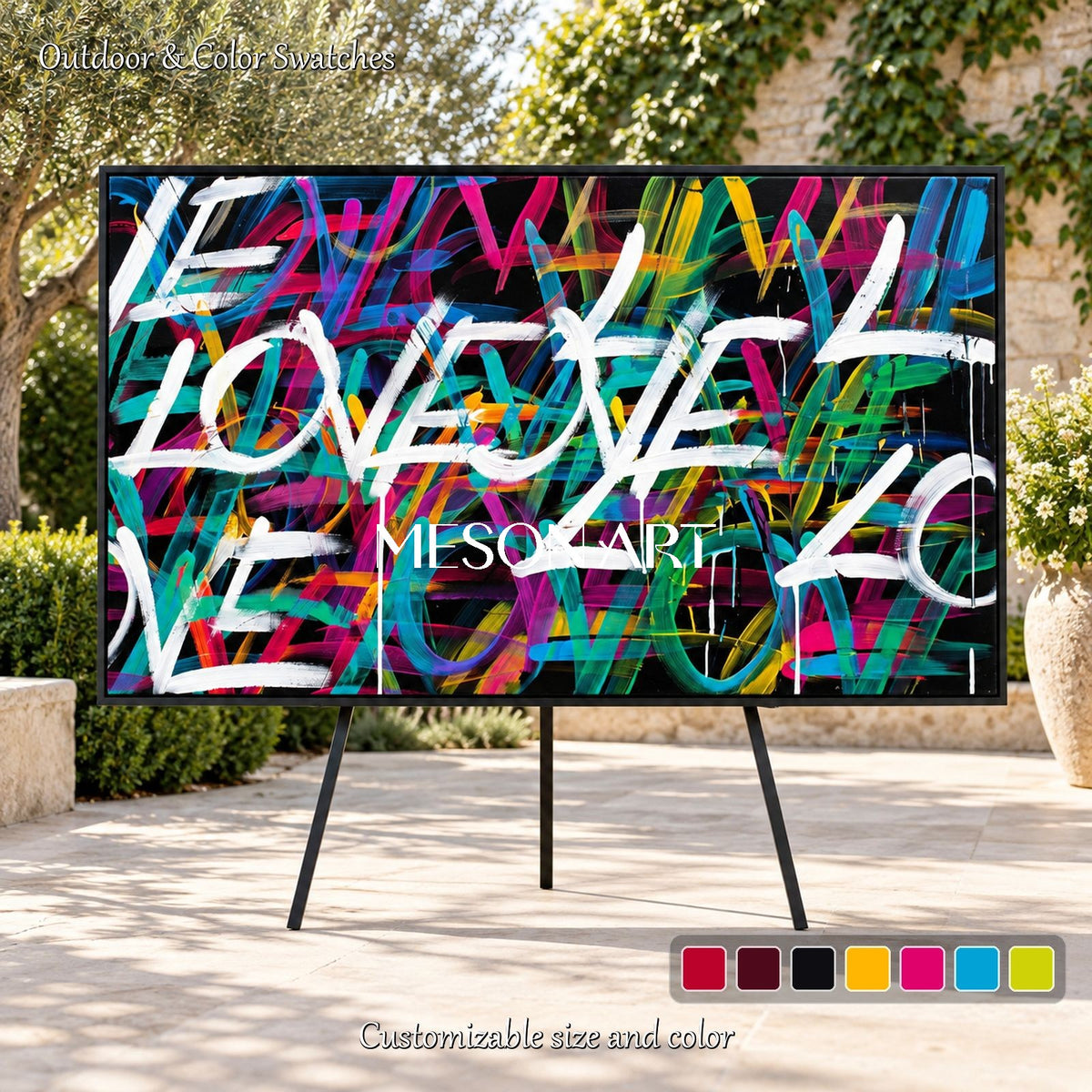 Black And Pink Graffiti Love Wall Art Rectangular Original Artist Hand Painted By Mesonart
