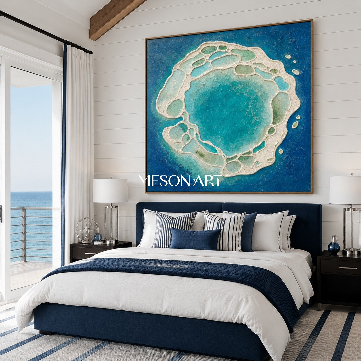 Azure Lagoon Abstract Art With Textured Relief For Modern Spa Bathroom And Living Room Wall Decor