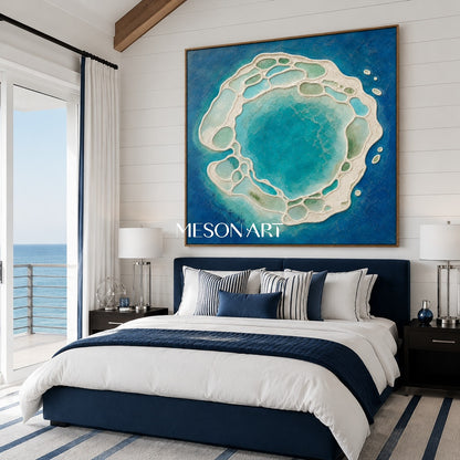 Azure Lagoon Abstract Art With Textured Relief For Modern Spa Bathroom And Living Room Wall Decor
