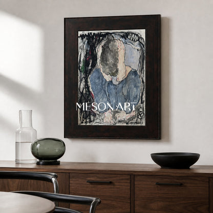 Blue And Black Figurative Portrait Painting Contemporary Original Artwork Rectangular Wall Art By Mesonart