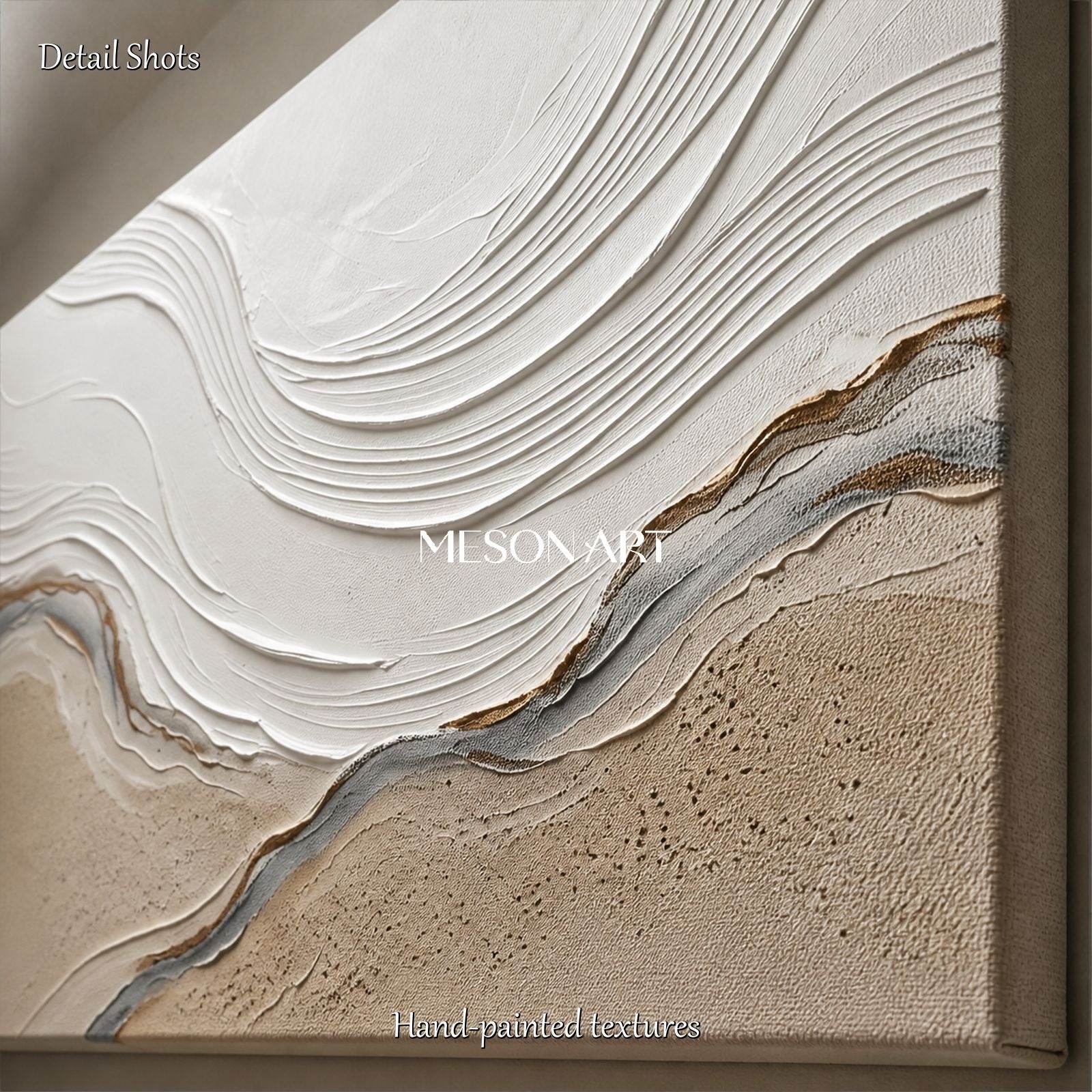 Beige And White Impasto Landscape Painting Rectangular Wall Art Original Artist Contemporary Textured Art By Mesonart