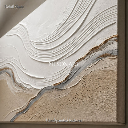 Beige And White Impasto Landscape Painting Rectangular Wall Art Original Artist Contemporary Textured Art By Mesonart