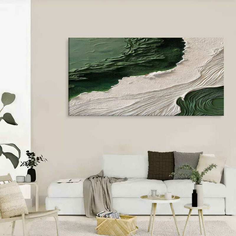 Large 3D Green and White Textured Abstract Canvas Art Wabi-Sabi Art Textured Acrylic Wall Painting