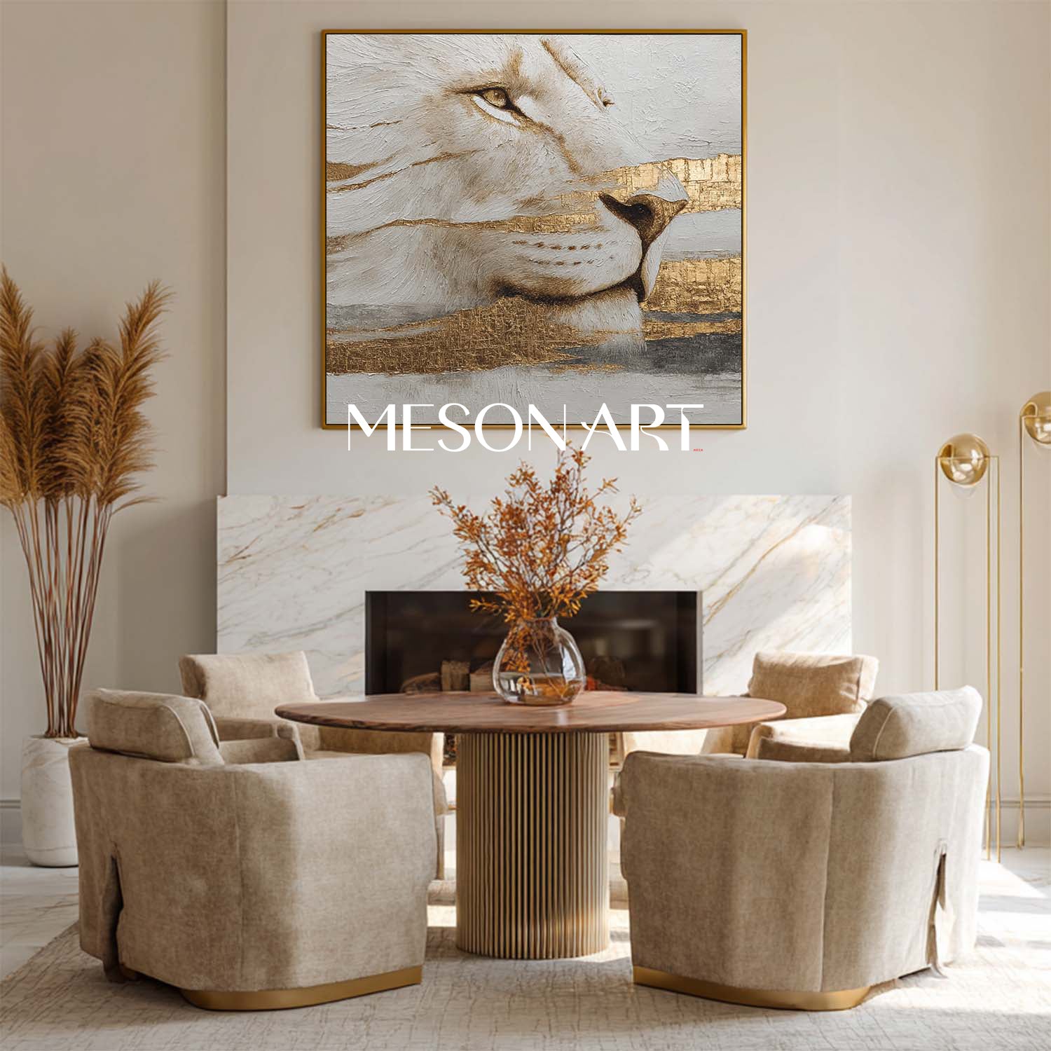 Luxuray Modern Lion Wall Decor Abstract Golden Textured Realism Painting