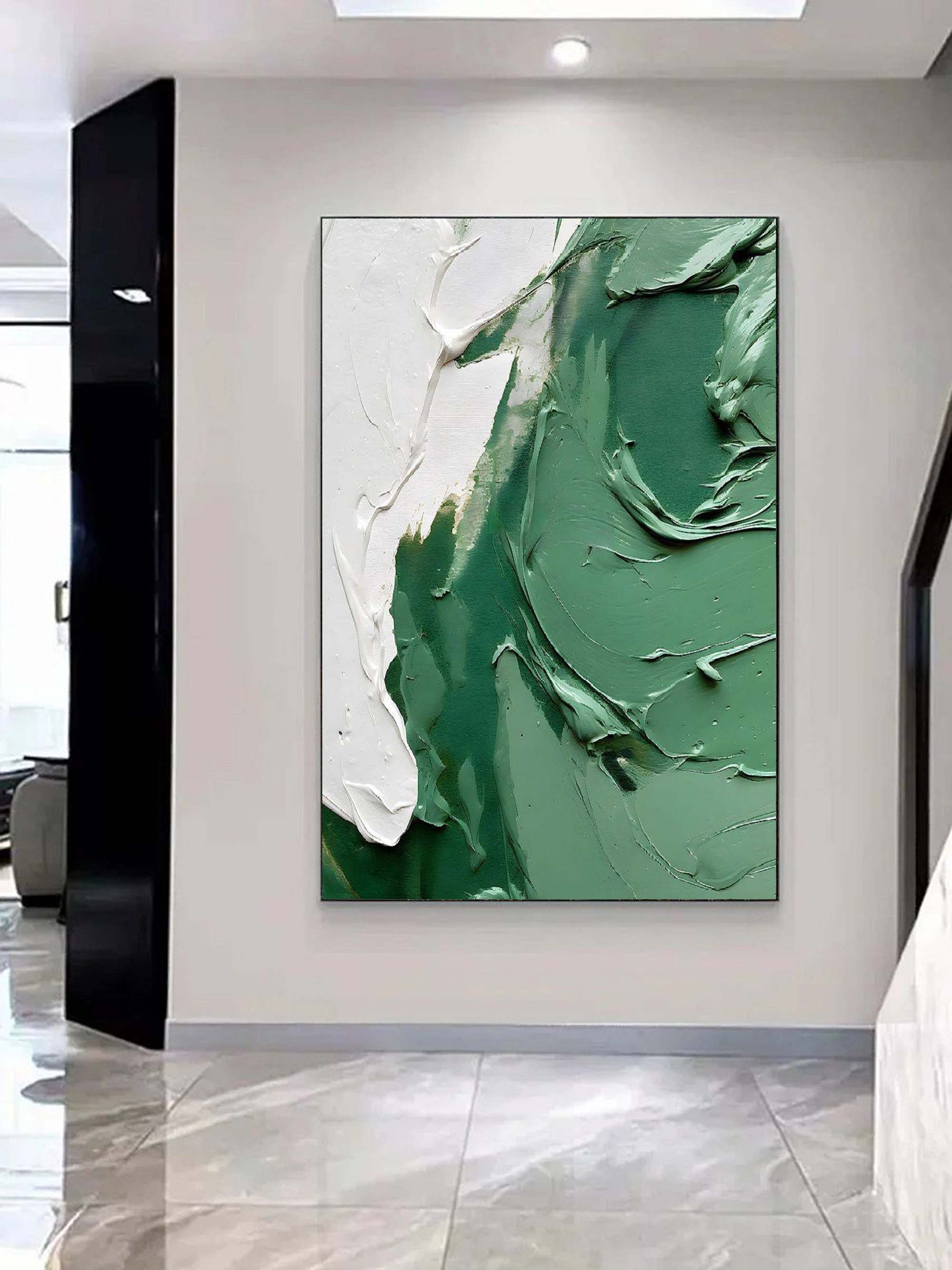Green And White Abstract Oil Painting For Sale Green Abstract Art On Canvas Textured Wall Art