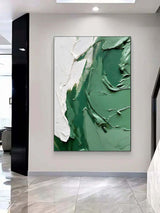 Green And White Abstract Oil Painting For Sale Green Abstract Art On Canvas Textured Wall Art