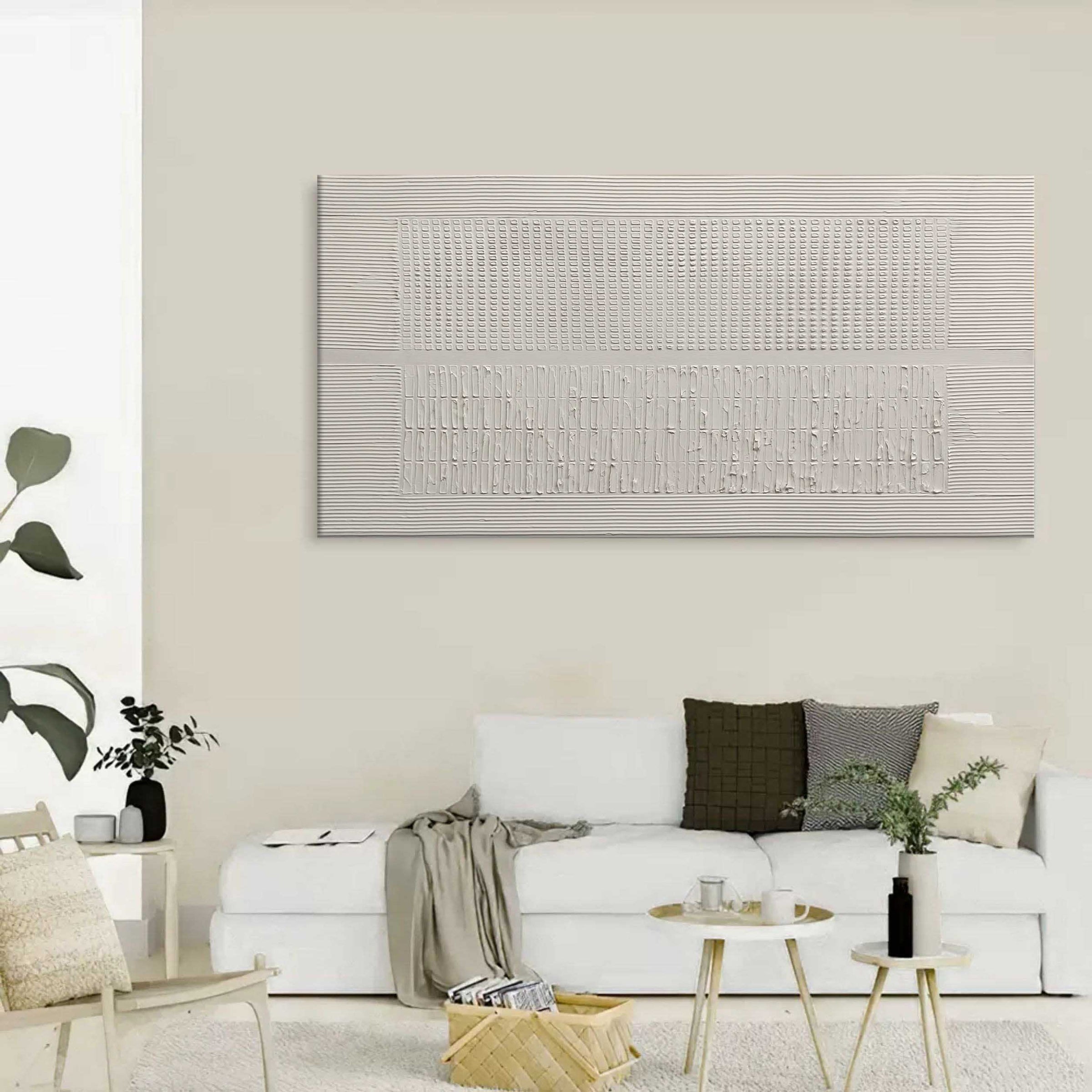 Image showcasing 3D Large White Textured Abstract Canvas Art Plaster Wall Art Minimalist ...