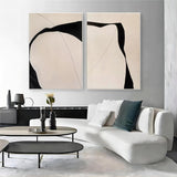 Beige and Black Minimalist Abstract Canvas Painting Set of 2 Wabi Sabi Art Canvas Textured Wall Art