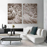 White Ocean Wave Textured Canvas Painting Set of 2 Wabi-Sabi Wall Decor Art Minimalist Art